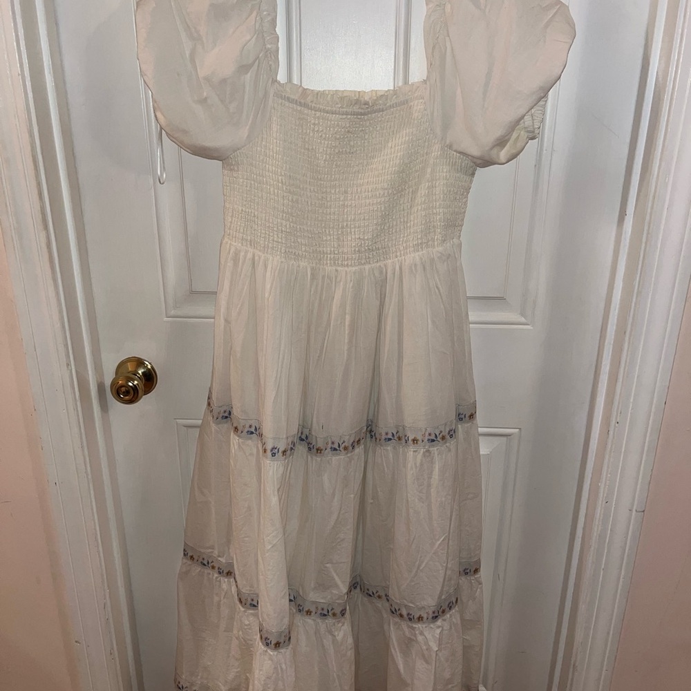 Rachel Zoe Cream Maxi Dress with Puff Sleeves